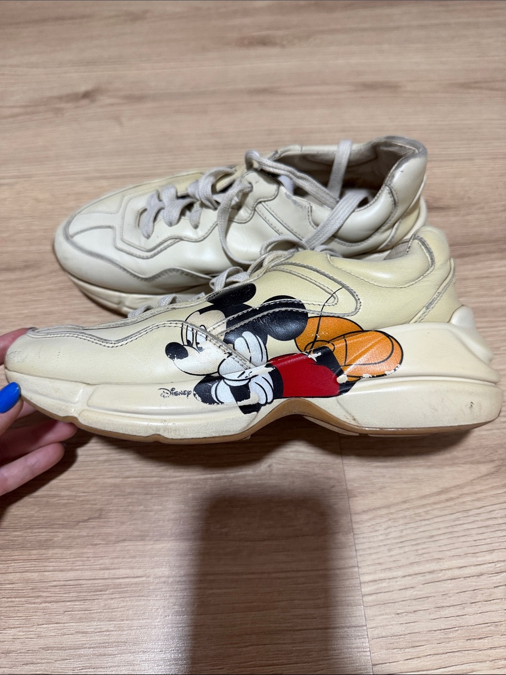 Gucci Cream Leather Sneakers with Mickey Graphic
